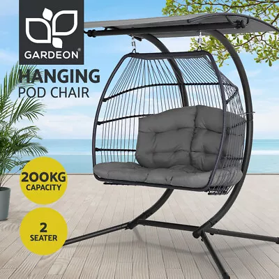 Gardeon Outdoor Egg Swing Chair Wicker Furniture Pod Stand Canopy 2 Seater Grey • $329.95