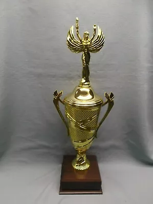 Female Victory Trophy Textured Gold Cup On Wood Block Base 2810/CB10 • $32.59