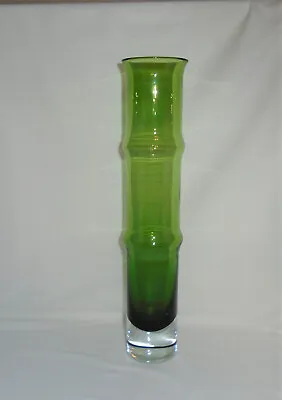 Bamboo Vase Tall Green Art Glass 13  Mid Century Glass Decor • $75