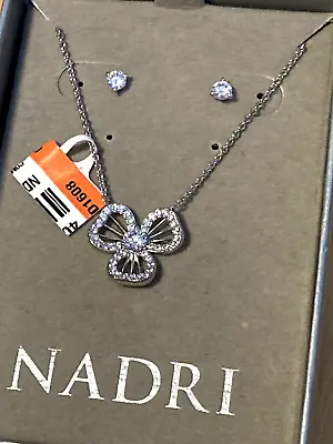 Nadri Crystal/CZ Flower Necklace Stud Earrings Set NWT NIB $60 Silver-Tone • $30