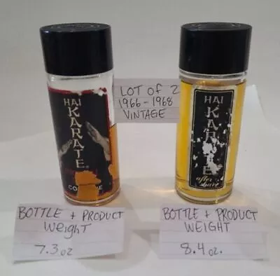 Hai Karate 4 Oz. Cologne Aftershave Leeming Pfizer Vtg 1968 Original 2 Bottles • $68.13