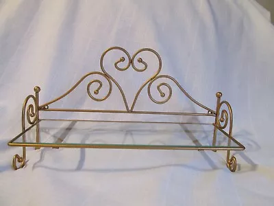 Vintage Home Interiors Brass And Glass Metal Shelf 15  L 5.5  D • $9.99