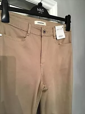 M&S Per Una Roma Rise Straight Leg Jeans UK 16 Short Stretch Coffee RRP £35 • £21.99