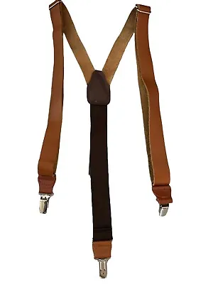 Leather Suspenders Jeans Y Back Brace Brown Adjustable NWOT • $19