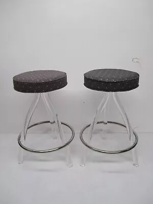 2 Vtg MCM Hill Bar Counter Stools Clear Acrylic Lucite Legs Upholstered Seats • $599.96