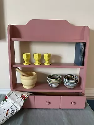 VTG Pink Shabby Chic Handcrafted Wood Wall Display Shelf Case With A Drawer • $120