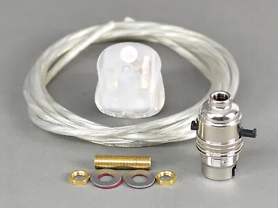 Lamp Wiring Kit Transparent Flex Cable Switched Bulb Holder B22 Bayonet Plug • £11.95