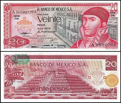 Mexico 20 Pesos 1977 Unc Jose Morelos Y Pavon At Right With Building In Backgrou • $3.50