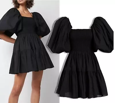 AJE Statement Puff Sleeve Midi Dress Black Size AU 12  • $89