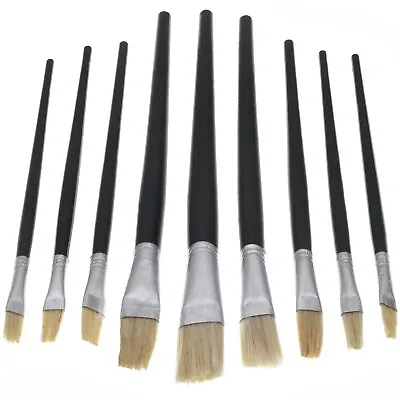 9 Piece Flat Tip Artist Paint Brush Set THIN - WIDE BRUSHES Small Thick Detailed • £3.98