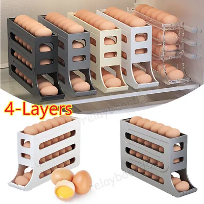 Refrigerator Egg Dispenser Auto Rolling Rolldown Egg Holder 4 Tier Storage Racks • £7.89