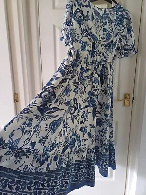 Boho Blue White Floaty Floral  Midi Petite Maxi  Dress 👗 0XL 1XL 16 18 ? • $19.89