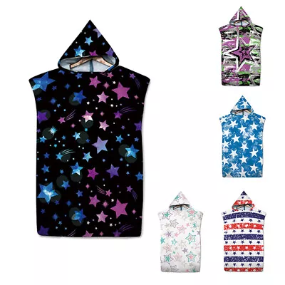 £10.59 • Buy Adult Kids Hooded Poncho Bathrobe Towel Beach Changing Robe Quick Dry Bath Towel