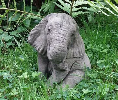 Stone Garden Sitting Baby Elephant Ornament Statue • £20