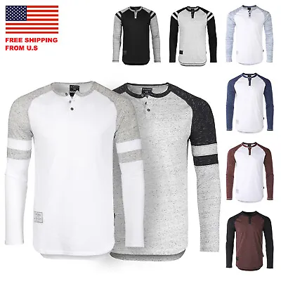 ZIMEGO Men's Long Sleeve Athletic Stripes Arm Contrast Raglan Henley • $27.99