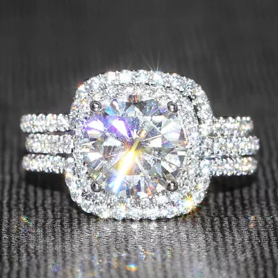 Luxury Cubic Zircon 3pcs/set 925 Silver Ring Wedding Women Jewelry Sz 6-10 • $3.36