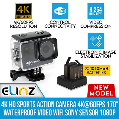 4K HD Sports Action Camera 4K@60FPS 170° Waterproof Video WiFi Sony Sensor 1080P • $132.95