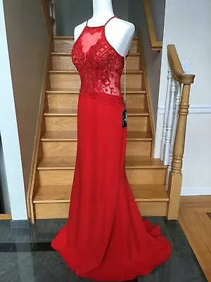 New FAVIANA S10098 Long Stretch Crepe Red PROM Formal Pageant DRESS GOWN Sz 4-12 • $149.99