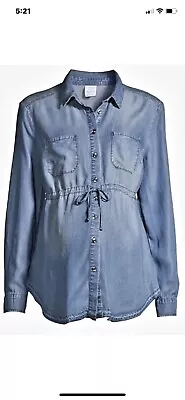 Time & Tru Denim Shirt Maternity Nursing Size S Button Up Drawstring Chambray • $12.74