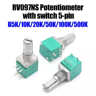 5pcs RV097NS 5pin 5K 10K 20K 50K 100K 500K With Switch 15mm Single Potentiometer • £77.81