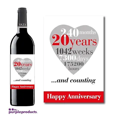 20th Wedding Anniversary 20 Years Wine Champagne Bottle Label Gift For Couple • £2.98