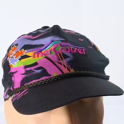 Vintage 80s Mercruiser Black Pink Purple Abstract All Over Print Strapback S/M • $44.99