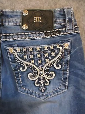 Miss Me Jeans Womens 30 Blue Denim Skinny Signature Rise Rhinestones Retro 30x30 • $29.70