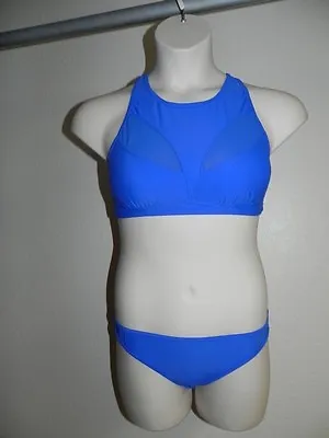 Apollo Swimwear Swimsuit Bikini Womens Blue Large Sheer Cut Outs Wire Free NWT • $16.25