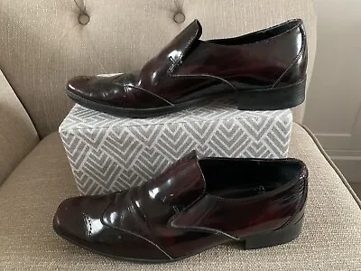 LAMBRETTA Men's Patent Slip On Brogue Shoes Ox Blood Size 7 • £10