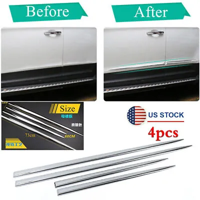 4pcs Chrome ABS Car Side Skirt Door Side Line Sill Garnish Strip Trim Universal • $44.96