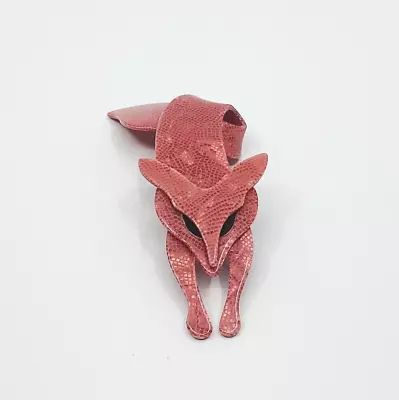 Lea Stein Pale Red/Orange Patterned Fox Brooch. Signed. • £65