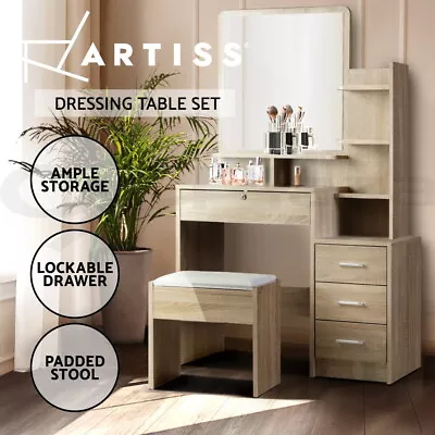 $137.95 • Buy Artiss Dressing Table Mirror Stool Set Vanity Makeup Desk Organizer Drawer Oak