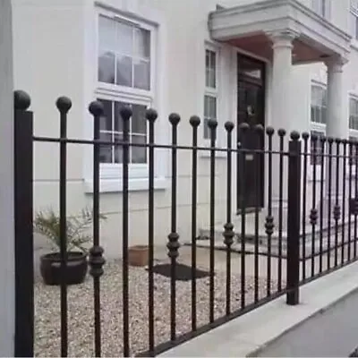 Black Powder Coated Wrought Iron Garden Fence Manroe Ball Top Railing Wall Panel • £92.95