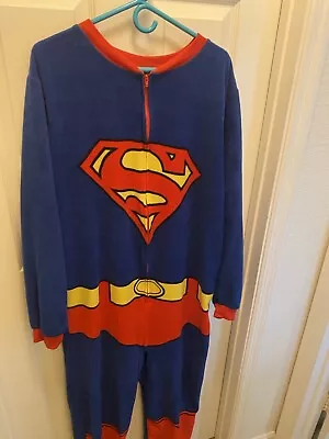 DC COMICS SUPERMAN Men's Superman Pajama Bodysuit Full Zip Fleece Size XL • $0.99