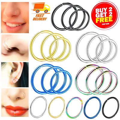 £1.29 • Buy Nose Ring Surgical Steel Small Hoop Lip Ear Face Fake Septum Helix Body Piercing