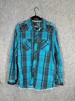 ROAR Signature Button Up Shirt Men's Large Embroidered Striped Blue Western • $20.70