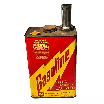 Midwest Can Company Chicago Metal Gasoline Can Yellow Lighting Bolt Vintage • $23.98