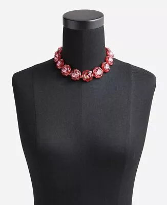 J.Crew Faceted Crystal Necklace Vivid Begonia Pink Rose Blooms BO278 • $75