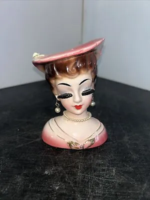 Vintage Fancy Pink Lady Head Vase With Jewelry Made In Japan 5 3/4” Tall • $44.95