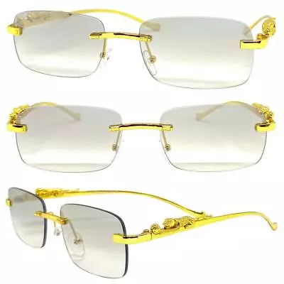 Classic Elegant Modern Hip Hop Slight Tint Lens SUN GLASSES Rimless Gold Frame • $14.99