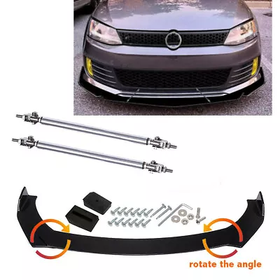 $39.99 • Buy For VW Jetta MK6 MK7 Front Bumper Lip Splitter Spoiler + Strut Rods Black Glossy