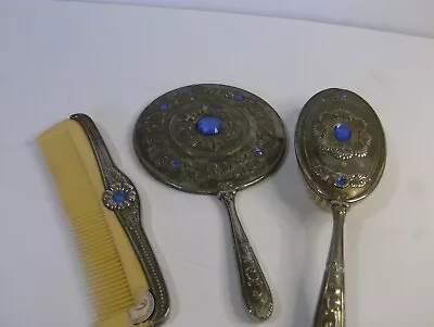 Vintage Silver Plated Hairbrush Comb Mirror Set • $20