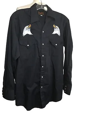 Plains Western Wear Shirt Embroidered Eagles Pearl Snaps Black Medium • $19.79