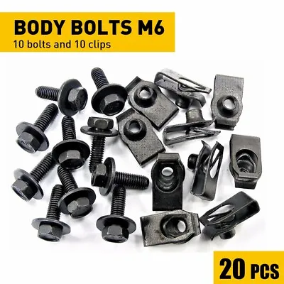 For GM Truck Body Bolts&U-nut Clips- M6-1.0 X 20mm- 10mm Hex- 20pcs (10ea)- #150 • $15.99