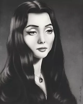 Morticia Addams 8x10 Original Painting Airbrush Carolyn Jones Addams Family • $87.99