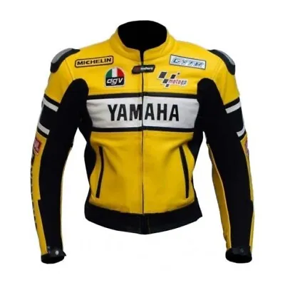 YAMAHA Racing Motorcycle Biker Leather Jacket Mens Motorbike Leather Jackets CE • £119.99