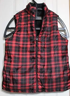 Merona Womens Large Reversible Plaid Puffer Vest Jacket Red Plaid And Black • $12.55