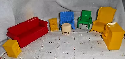 Vintage 1950's Marx Plastic Dollhouse 8 Piece Living Room With TV Side Tables • $19.99