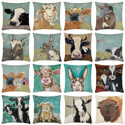 18  Funny Country Cow Cattle Throw Pillow Cover Donkey Sheep Square Cushion Case • £4.03