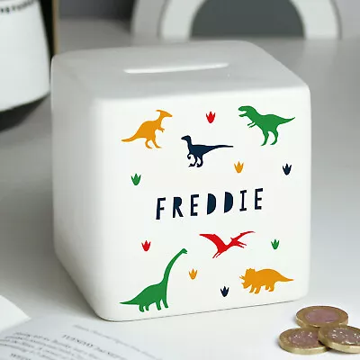 £16.90 • Buy Personalised Dinosaur Money Box Ceramic Childrens Piggy Bank Boys Moneybox